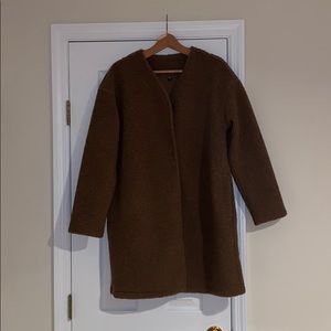Uniqlo Teddy Fleece Dark Tan Long Coat, Large